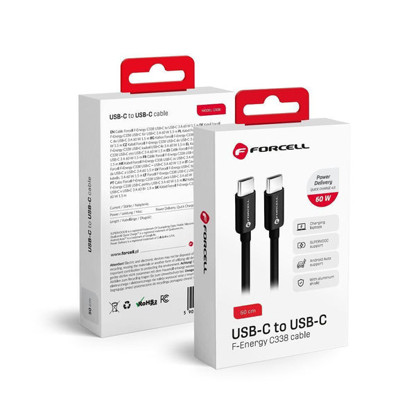 Forcell C338 USB 3.2 Cable USB-C male - USB-C 60W Μαύρο 0.5m (593924)